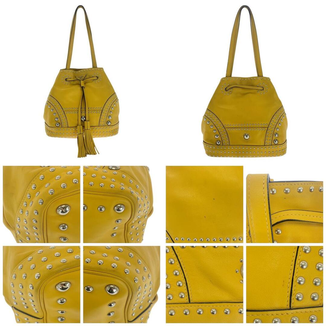 PRADA - PRADA プラダ 三角ロゴプレート イエロー シルバー金具 PRADA - PRADA プラダ 三角ロゴプレート イエロー シルバー金具