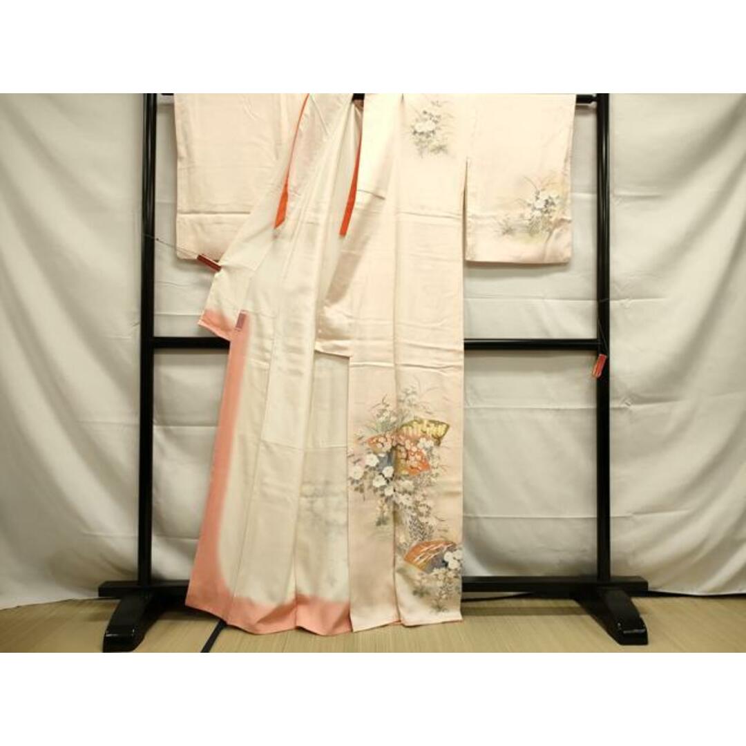 平和屋着物□訪問着 手描き 刺繍 地紙飛鶴花文 暈し染め 金彩 平和屋着物□訪問着 手描き 刺繍 地紙飛鶴花文 暈し染め 金彩
