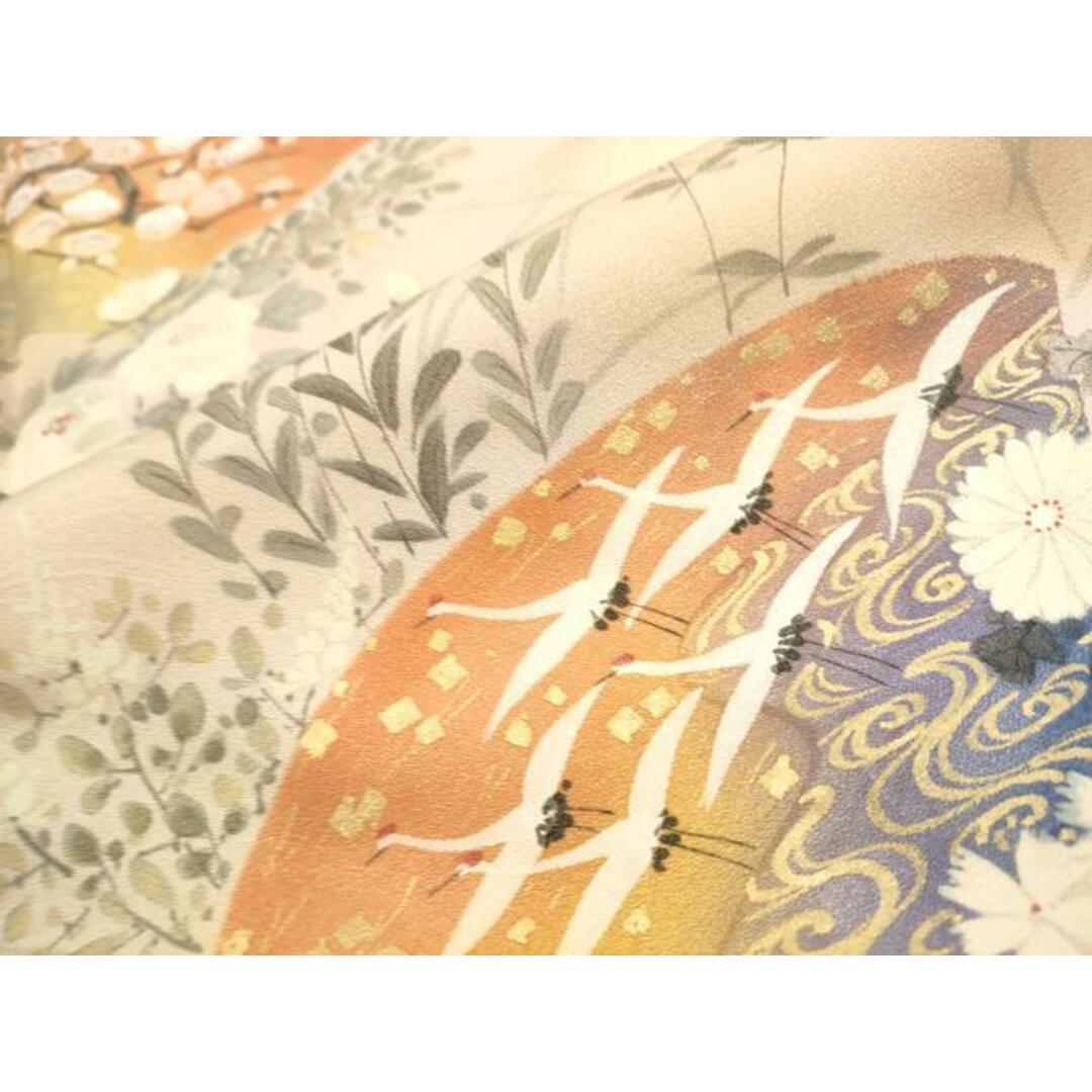 平和屋着物□訪問着 手描き 刺繍 地紙飛鶴花文 暈し染め 金彩 平和屋着物□訪問着 手描き 刺繍 地紙飛鶴花文 暈し染め 金彩