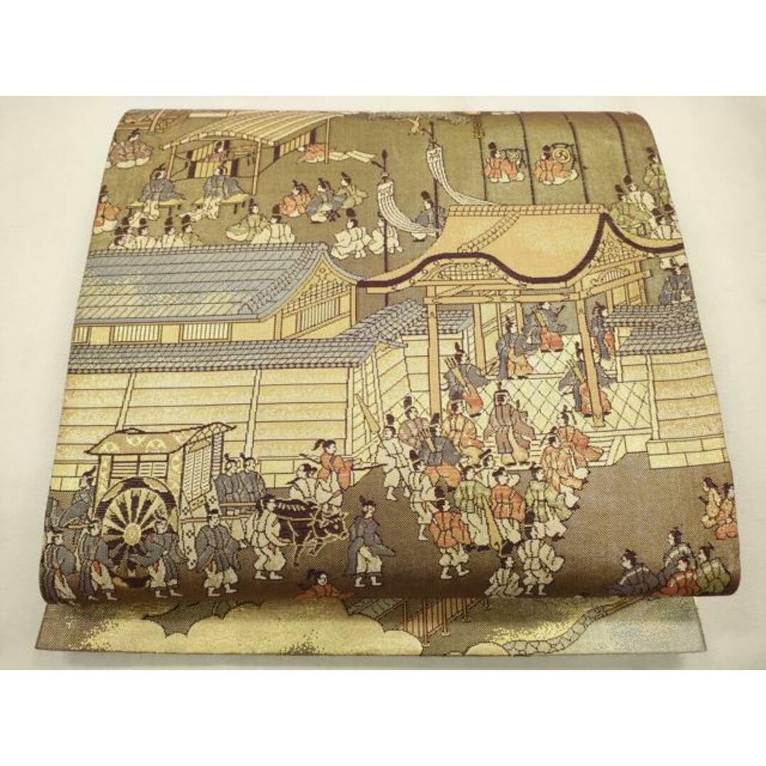 平和屋着物◎全通柄袋帯 人物風景文 金糸 正絹 逸品 CAAO4326qe 平和屋着物◎全通柄袋帯 人物風景文 金糸 正絹 逸品 CAAO4326qe