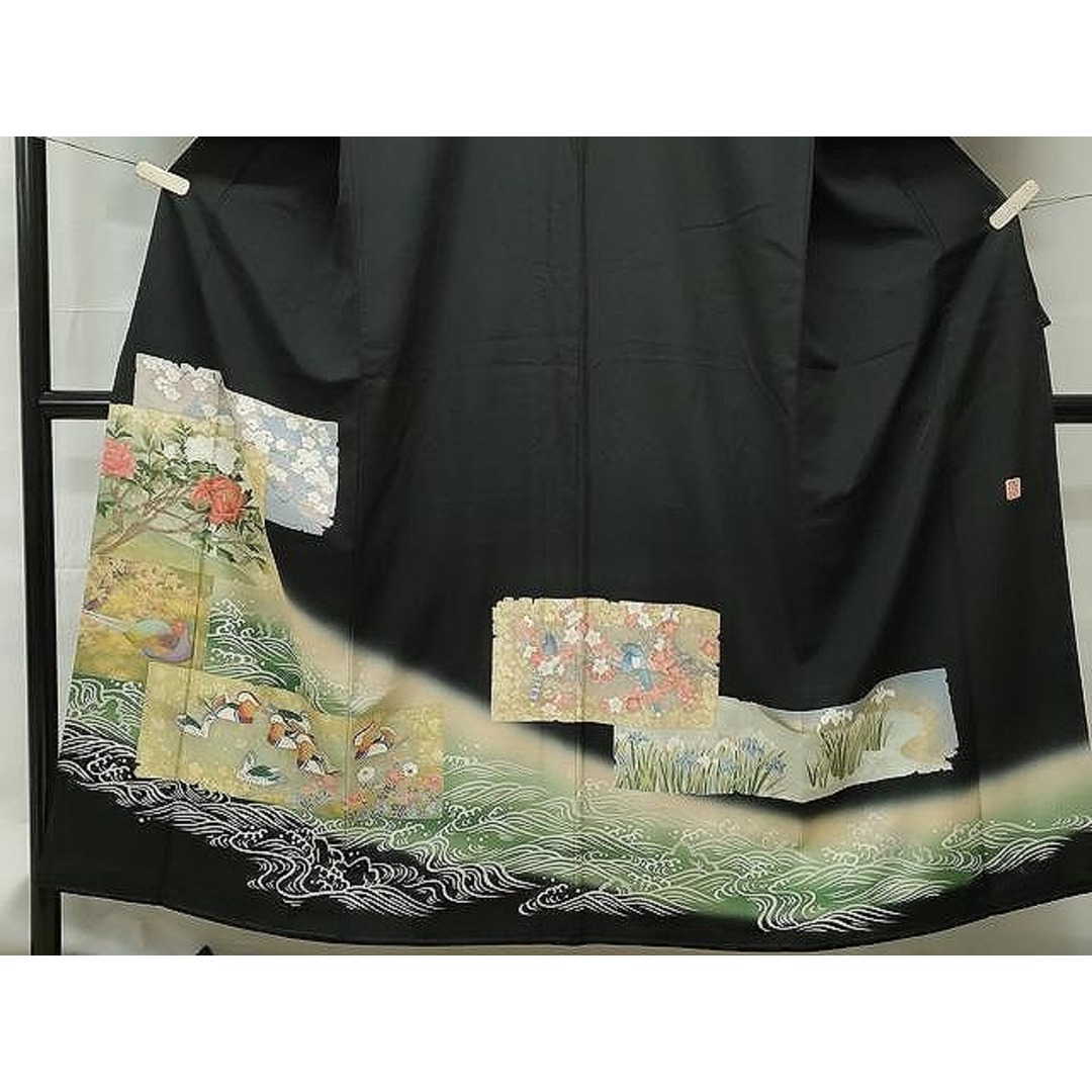 平和屋着物□豪華黒留袖 作家物 刺繍 流水鴛鴦花文 金銀彩 正絹 平和屋着物□豪華黒留袖 作家物 刺繍 流水鴛鴦花文 金銀彩 正絹