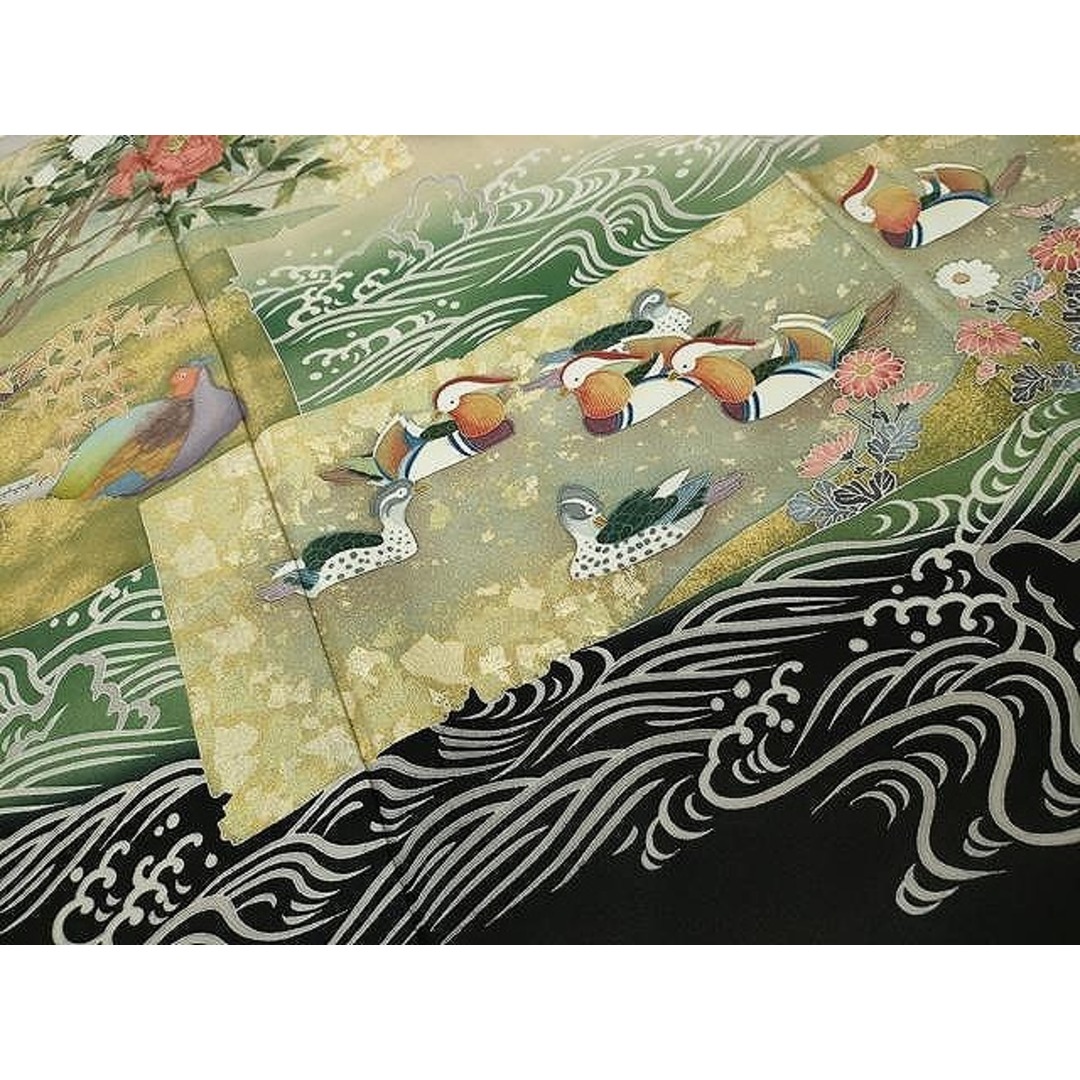 平和屋着物□豪華黒留袖 作家物 刺繍 流水鴛鴦花文 金銀彩 正絹 平和屋着物□豪華黒留袖 作家物 刺繍 流水鴛鴦花文 金銀彩 正絹