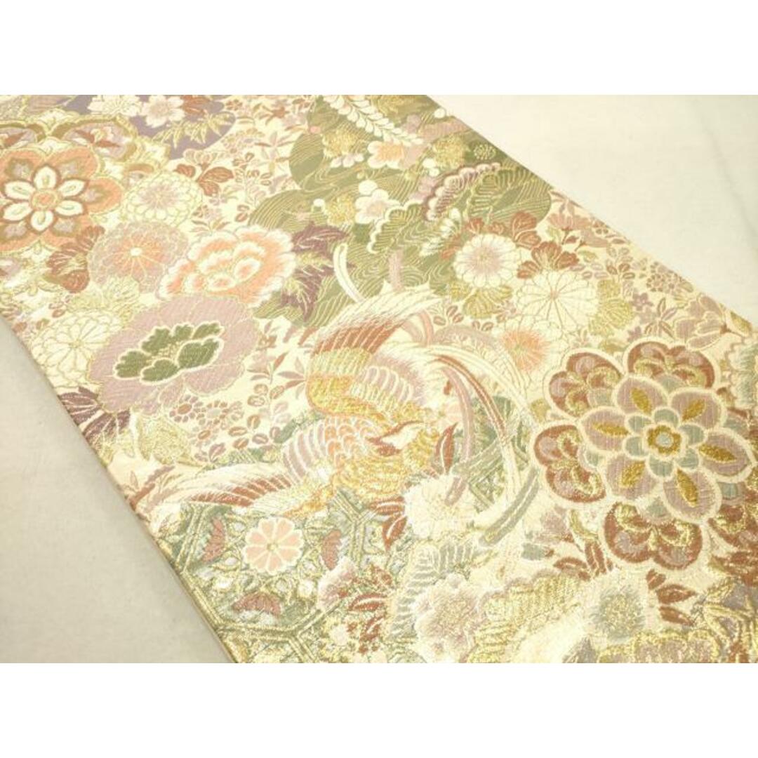 平和屋着物◎六通柄袋帯 尾長鳥花文 金糸 正絹 逸品 DAAO0592xg 平和屋着物◎六通柄袋帯 尾長鳥花文 金糸 正絹 逸品 DAAO0592xg