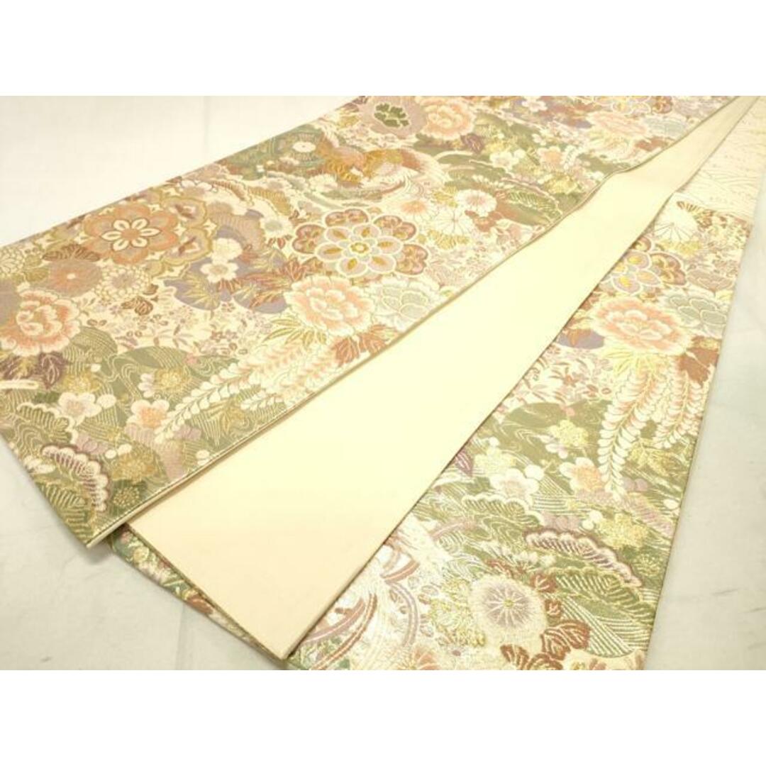 平和屋着物◎六通柄袋帯 尾長鳥花文 金糸 正絹 逸品 DAAO0592xg 平和屋着物◎六通柄袋帯 尾長鳥花文 金糸 正絹 逸品 DAAO0592xg