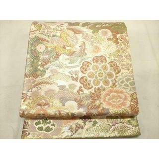 平和屋着物◎六通柄袋帯 尾長鳥花文 金糸 正絹 逸品 DAAO0592xg 平和屋着物◎六通柄袋帯 尾長鳥花文 金糸 正絹 逸品 DAAO0592xg