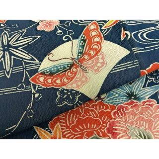 平和屋着物■上質な小紋　型染め　流水花蝶文　正絹　逸品　BAAR4280pk(着物)