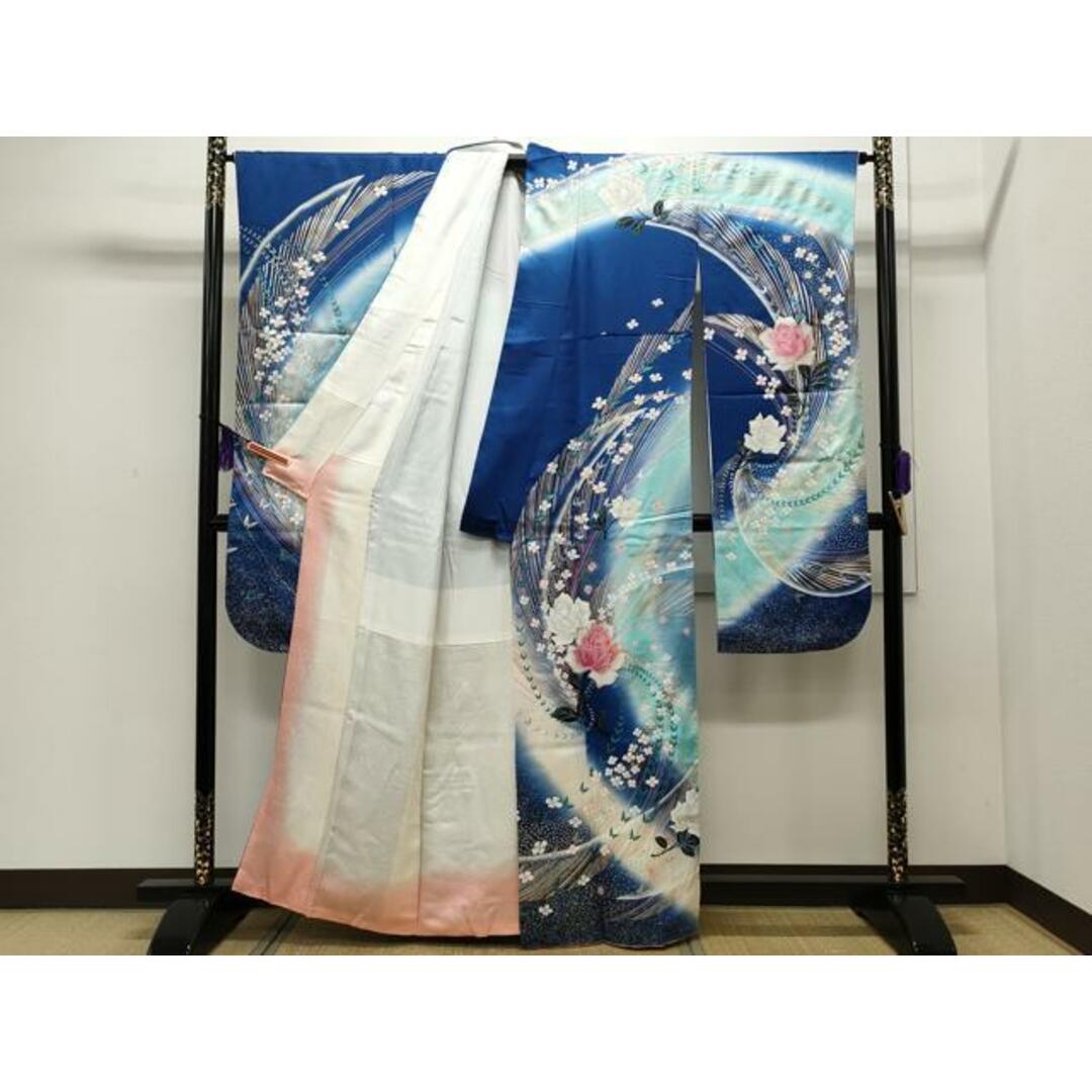 通販 平和屋着物□豪華振袖 舞蝶花文 逸品 正絹 金銀彩 暈し染め 着物・浴衣