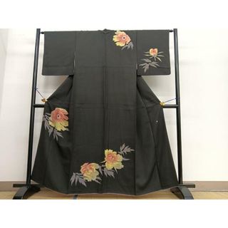 平和屋着物■訪問着　作家物　牡丹文　黒地　正絹　逸品　BAAR4170pk(着物)