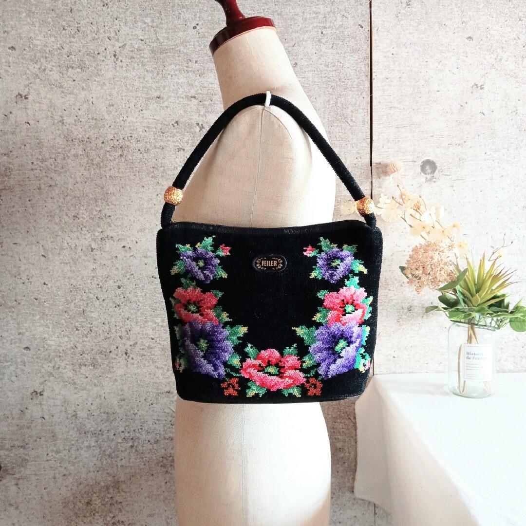 FEILER - 美品 フェイラー 花柄 ボタニカル 刺繍 ハンドバッグ FEILER - 美品 フェイラー 花柄 ボタニカル 刺繍 ハンドバッグ