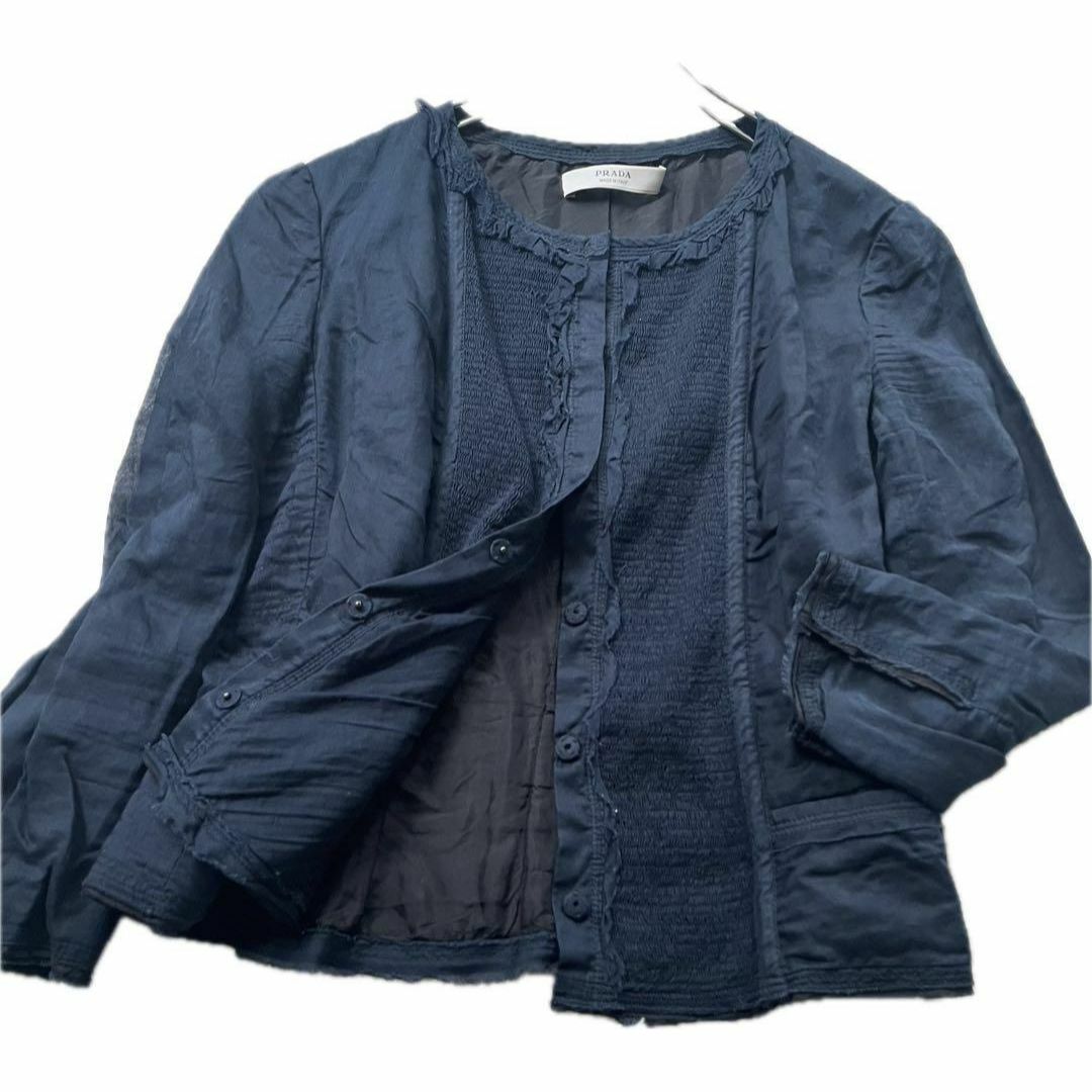 PRADA - 【希少】プラダ ノーカラー ブラウス 紺 XL トップス PRADA - 【希少】プラダ ノーカラー ブラウス 紺 XL トップス