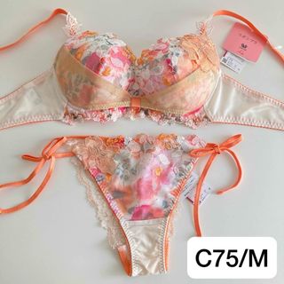 Wacoal - ワコール ルジェ C75/M OR リボンブラ 紐ショーツ Wacoal - ワコール ルジェ C75/M OR リボンブラ 紐ショーツ