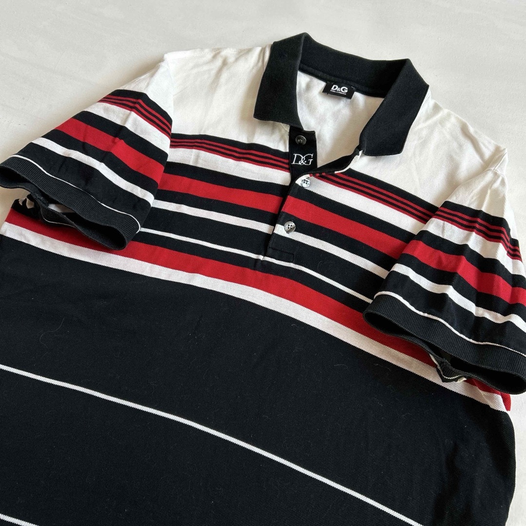 DOLCE&GABBANA - DOLCE&GABBANA ポロシャツ 半袖 ボーダー 黒 赤 DOLCE&GABBANA - DOLCE&GABBANA ポロシャツ 半袖 ボーダー 黒 赤