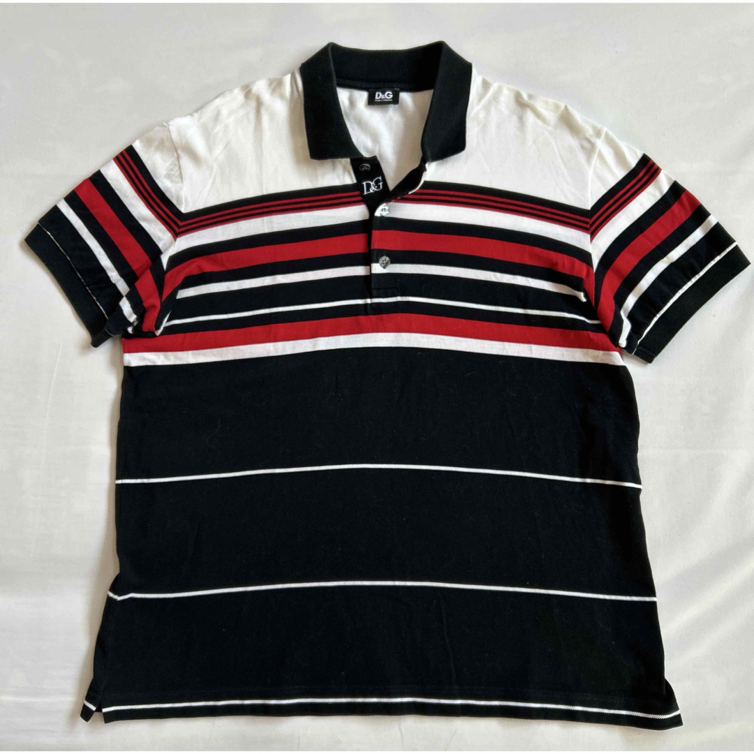 DOLCE&GABBANA - DOLCE&GABBANA ポロシャツ 半袖 ボーダー 黒 赤 DOLCE&GABBANA - DOLCE&GABBANA ポロシャツ 半袖 ボーダー 黒 赤