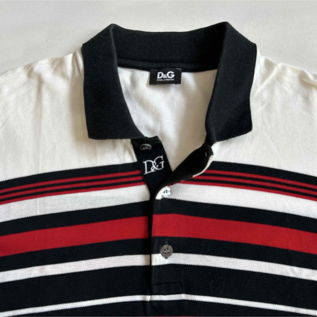 DOLCE&GABBANA - DOLCE&GABBANA ポロシャツ 半袖 ボーダー 黒 赤 DOLCE&GABBANA - DOLCE&GABBANA ポロシャツ 半袖 ボーダー 黒 赤