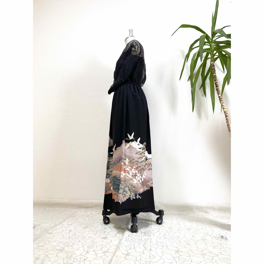 大人可愛いセレブ着物スカートフリーサイズ黒留袖着物リメイク 大人可愛いセレブ着物スカートフリーサイズ黒留袖着物リメイク