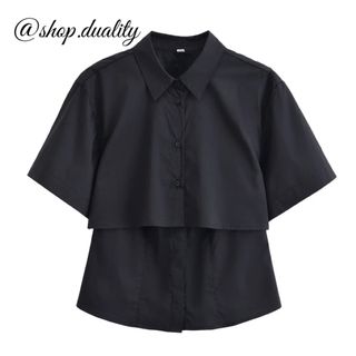 👚4月新作☘️16964◆black ブラック デザイン シャツ(シャツ/ブラウス(半袖/袖なし))