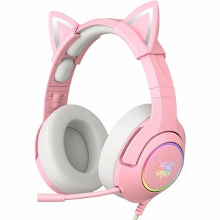 【高級機に匹敵するサウンド】猫耳 ゲーミングヘッドホン ヘッドセット ピンク(ヘッドフォン/イヤフォン)