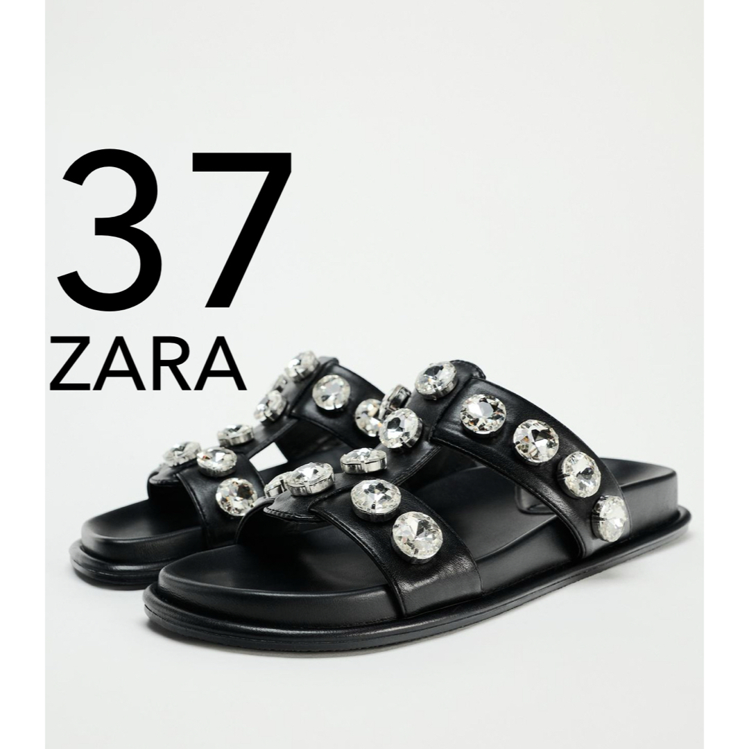 ZARA - ZARA 新品 ビジューフラットスライドサンダル 37の通販 ZARA - ZARA 新品 ビジューフラットスライドサンダル 37の通販