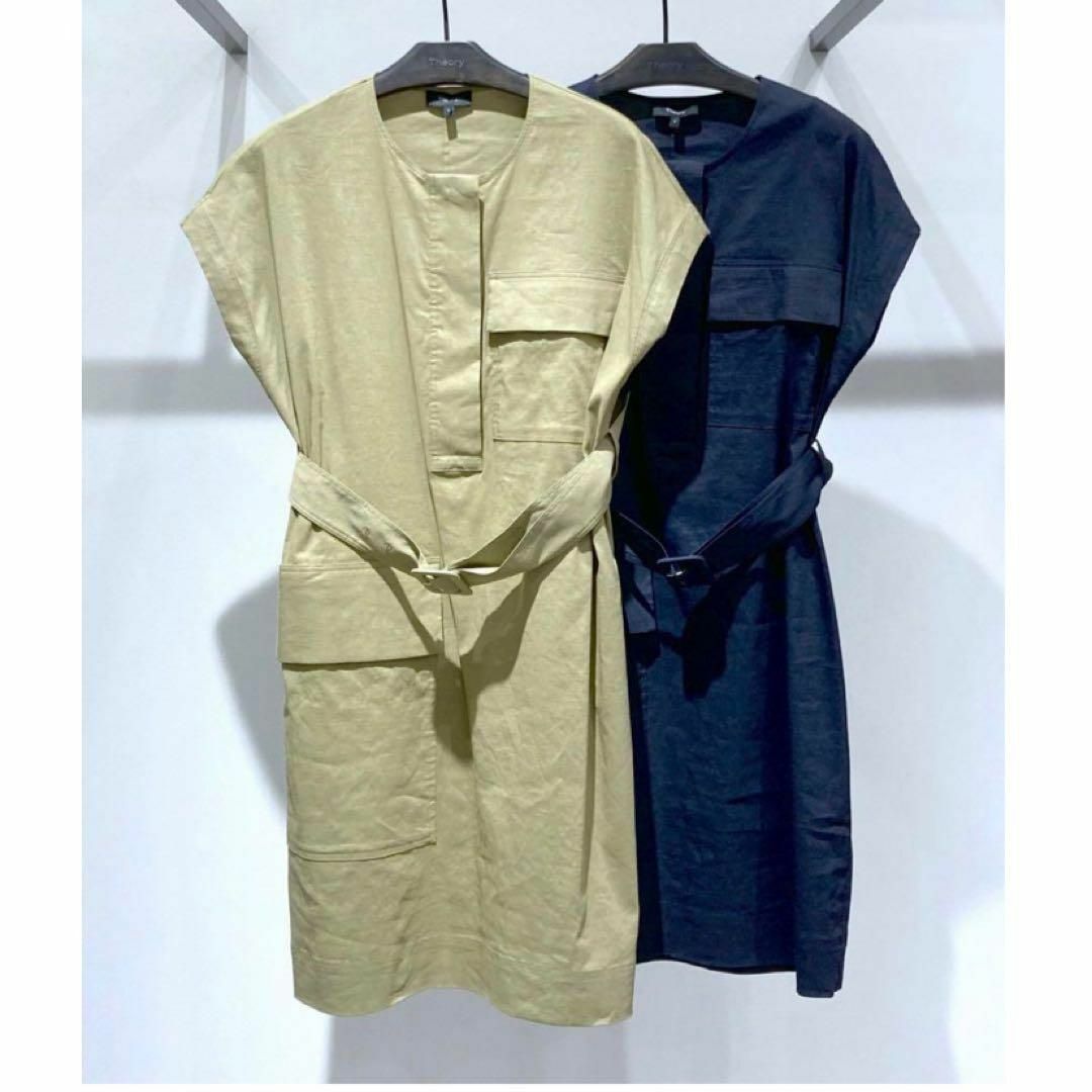 Theory - 美品✨セオリー ベルト付リネン混ワンピース ネイビー Theory - 美品✨セオリー ベルト付リネン混ワンピース ネイビー