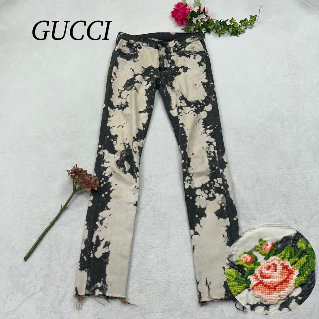 GUCCI - F687 XS 22 グッチ ブリーチ フラワー刺繍 イタリア GUCCI - F687 XS 22 グッチ ブリーチ フラワー刺繍 イタリア