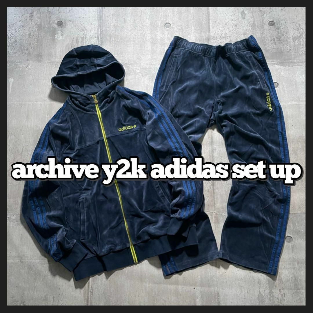 adidas - y2k adidas ベロア セットアップ ライン トラック adidas - y2k adidas ベロア セットアップ ライン トラック