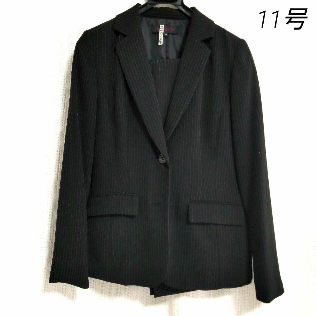 売上実績NO.1 ⑱ 3 レディース 11号 黒 ブラック ストライプ リクルートスーツ スーツ・フォーマル・ドレス