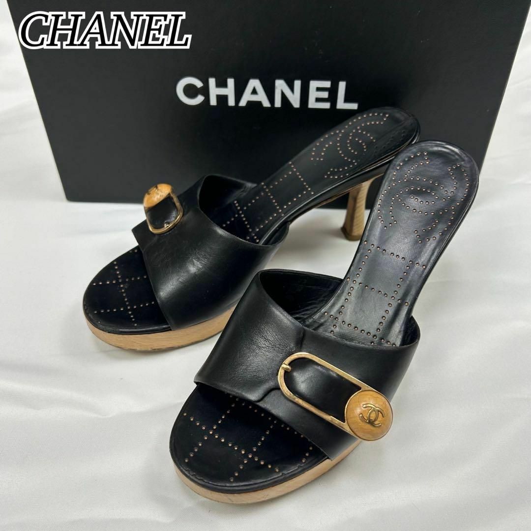 CHANEL - F643 22cm 35 シャネル ウッドヒール パンチング CHANEL - F643 22cm 35 シャネル ウッドヒール パンチング