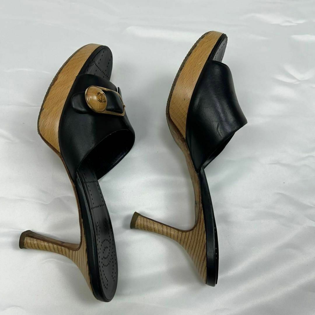 CHANEL - F643 22cm 35 シャネル ウッドヒール パンチング CHANEL - F643 22cm 35 シャネル ウッドヒール パンチング