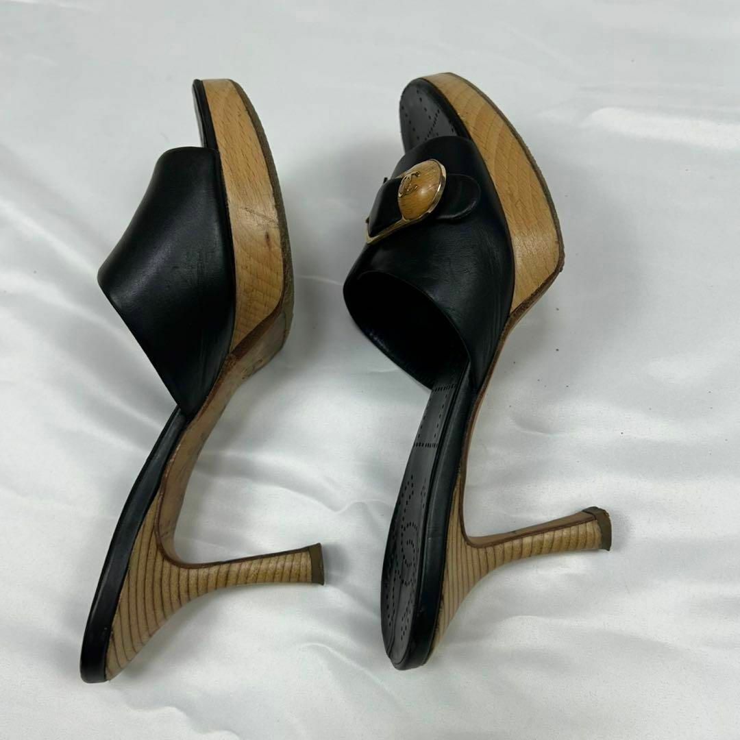 CHANEL - F643 22cm 35 シャネル ウッドヒール パンチング CHANEL - F643 22cm 35 シャネル ウッドヒール パンチング