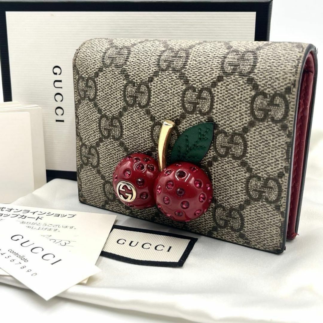 GUCCI - 付属品有 グッチ チェリー 二つ折り財布 ggスプリーム GUCCI - 付属品有 グッチ チェリー 二つ折り財布 ggスプリーム