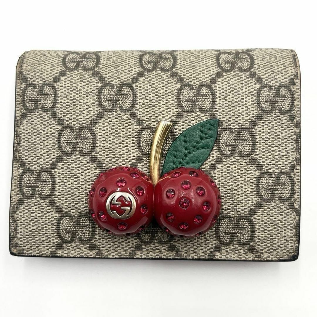 GUCCI - 付属品有 グッチ チェリー 二つ折り財布 ggスプリーム GUCCI - 付属品有 グッチ チェリー 二つ折り財布 ggスプリーム