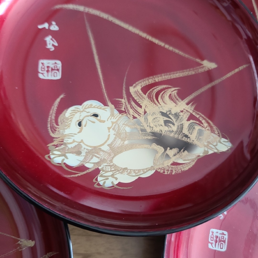 中古【 獅子 】犬 和皿 漆器 菓子皿 和食器 昭和レトロ 中古【 獅子 】犬 和皿 漆器 菓子皿 和食器 昭和レトロ