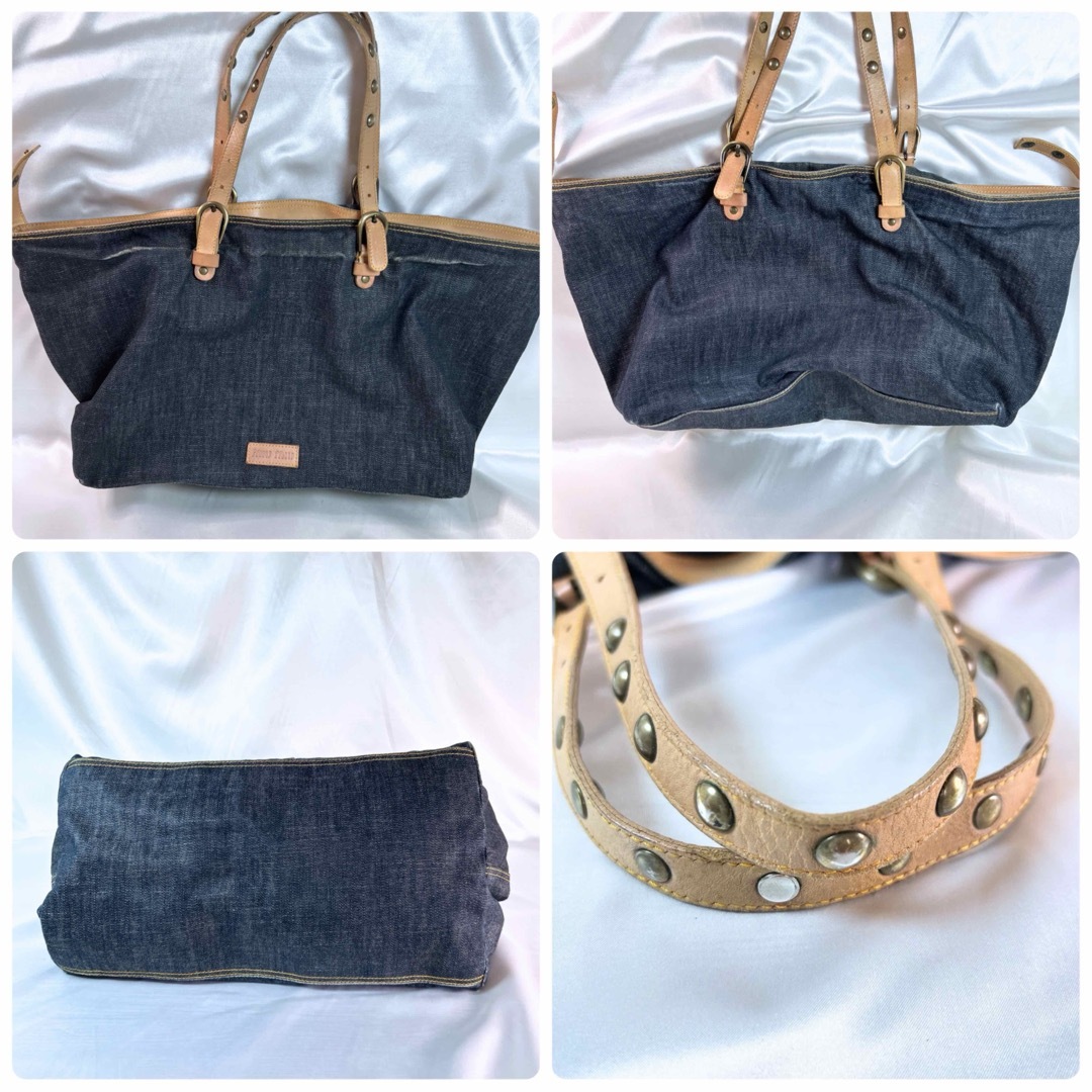 MIU MIU - ミュウミュウ トートバッグ デニム スタッズ ネイビー MIU MIU - ミュウミュウ トートバッグ デニム スタッズ ネイビー