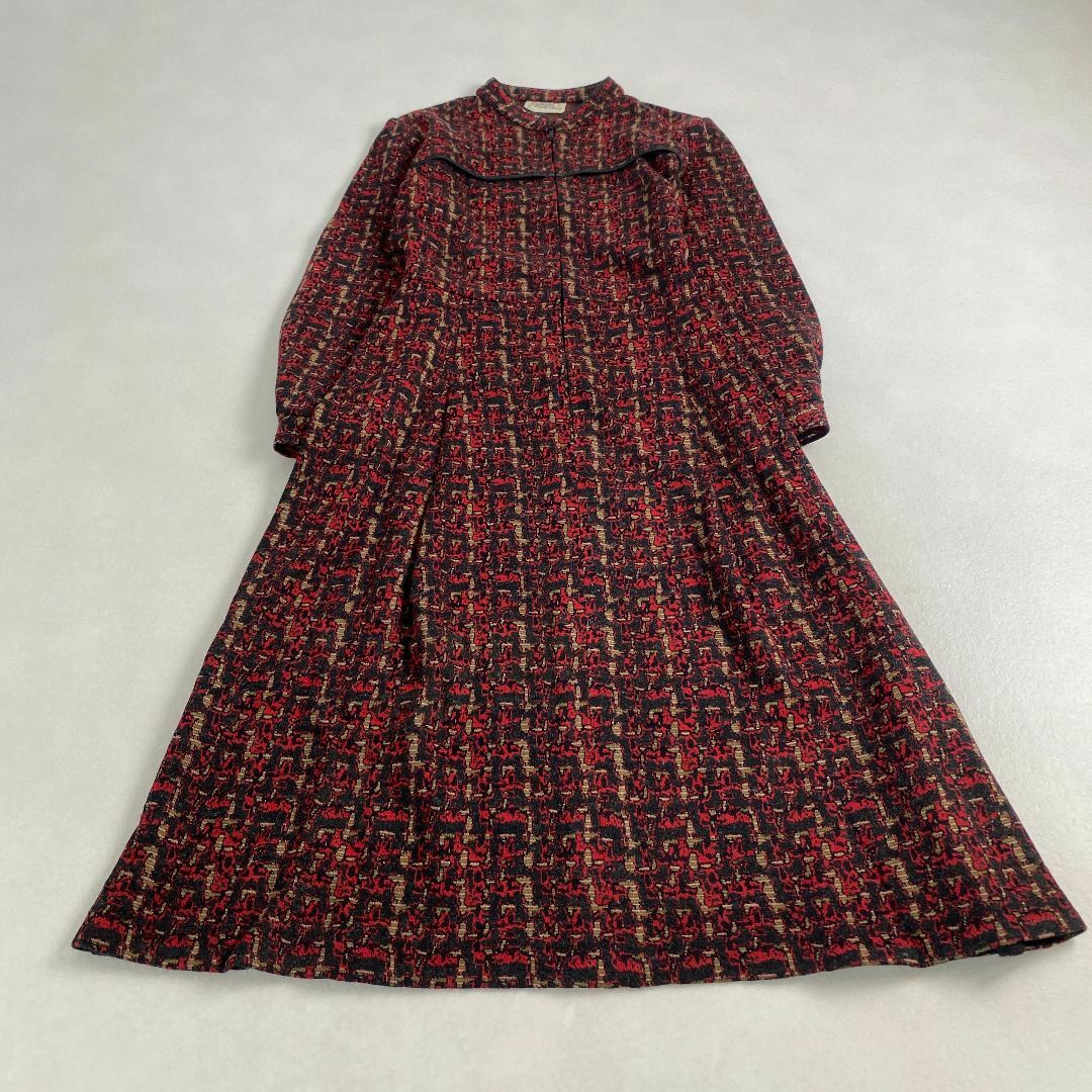VINTAGE - ヴィンテージ　ワンピース　長袖　ニット　柄　レトロ　かわいい　レディース　M L