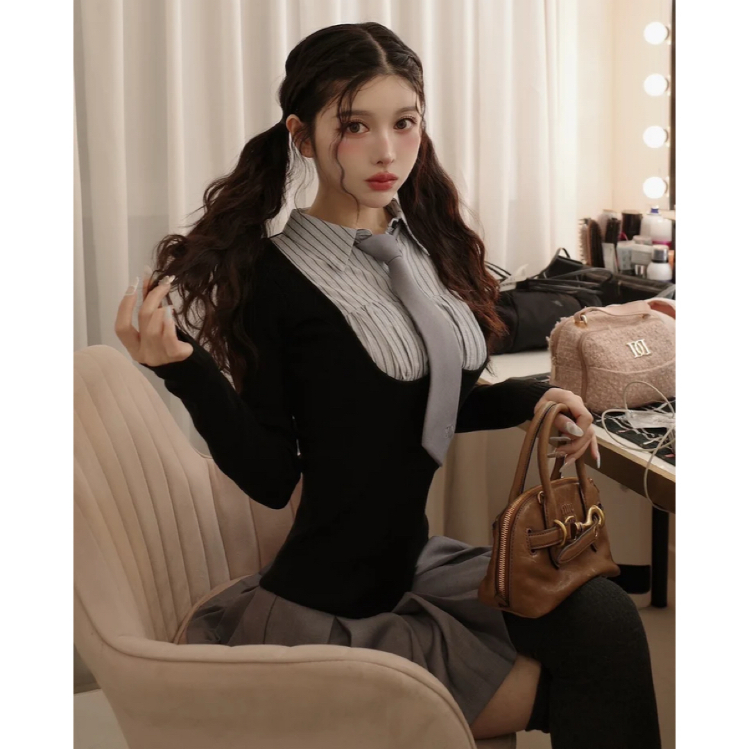 Darich - darich シャツドッキングニットミニワンピースの通販 Darich - darich シャツドッキングニットミニワンピースの通販