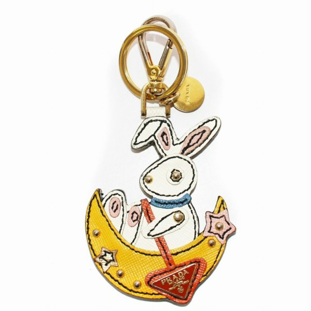 PRADA - プラダ キーホルダー チャーム ラビット 月 ロゴ 三角 PRADA - プラダ キーホルダー チャーム ラビット 月 ロゴ 三角