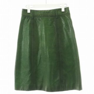 PRADA - プラダ フレアスカート ひざ丈 やぎ革 38 緑 グリーンの PRADA - プラダ フレアスカート ひざ丈 やぎ革 38 緑 グリーンの