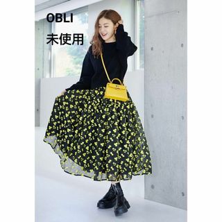 OBLI - 未使用 オブリ イエローチュールスカート ジャガード 花 OBLI - 未使用 オブリ イエローチュールスカート ジャガード 花