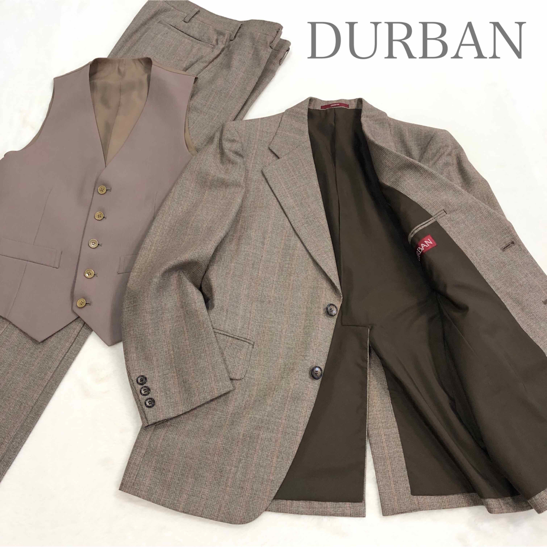 世界的に 1330 DURBAN 75 茶 チェック 3ピーススーツ スーツ