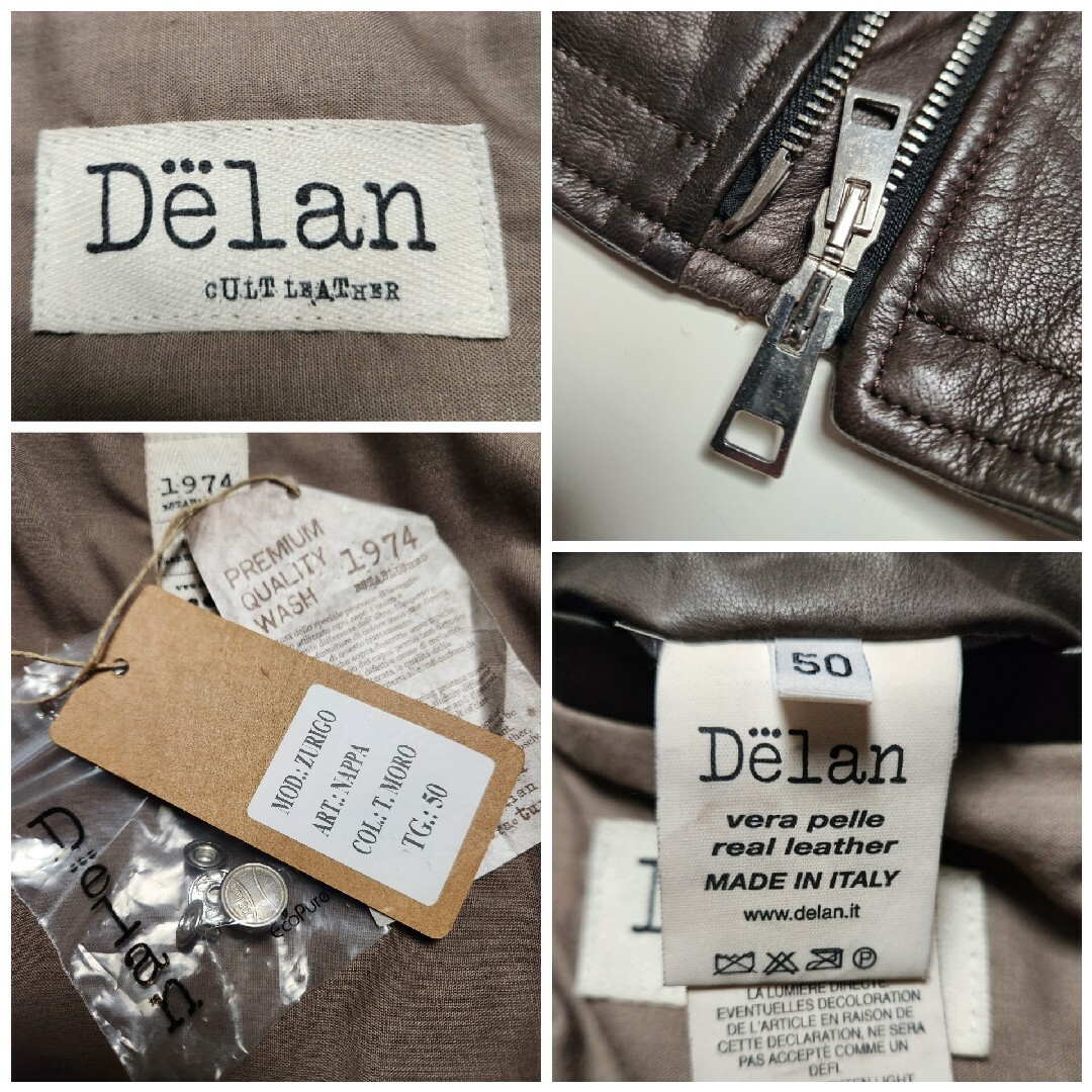美品】デラン Delan セミダブル ライダース ラムレザー 濃茶 50 美品】デラン Delan セミダブル ライダース ラムレザー 濃茶 50