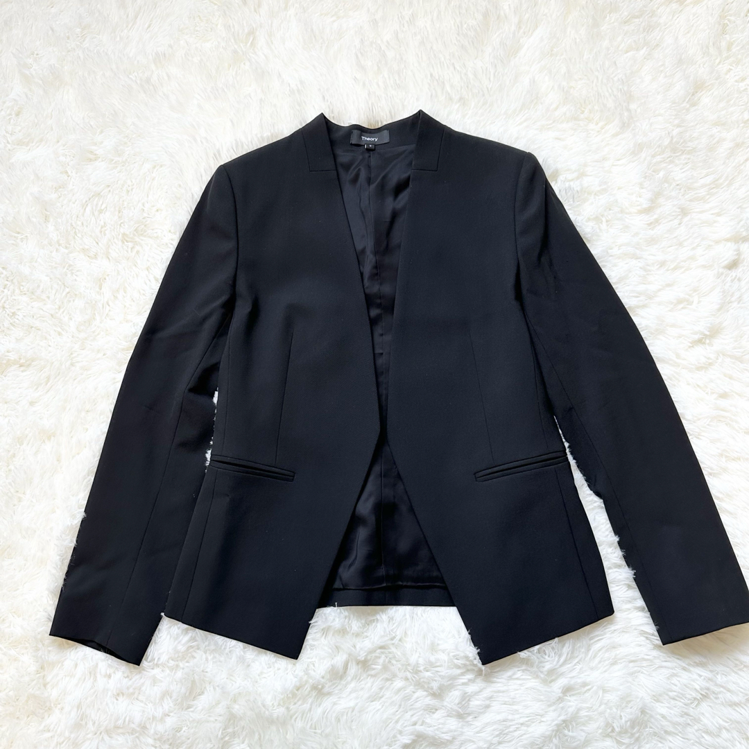 Theory - 美品 ノーカラー セットアップ パンツ LANAIスーツ Theory - 美品 ノーカラー セットアップ パンツ LANAIスーツ