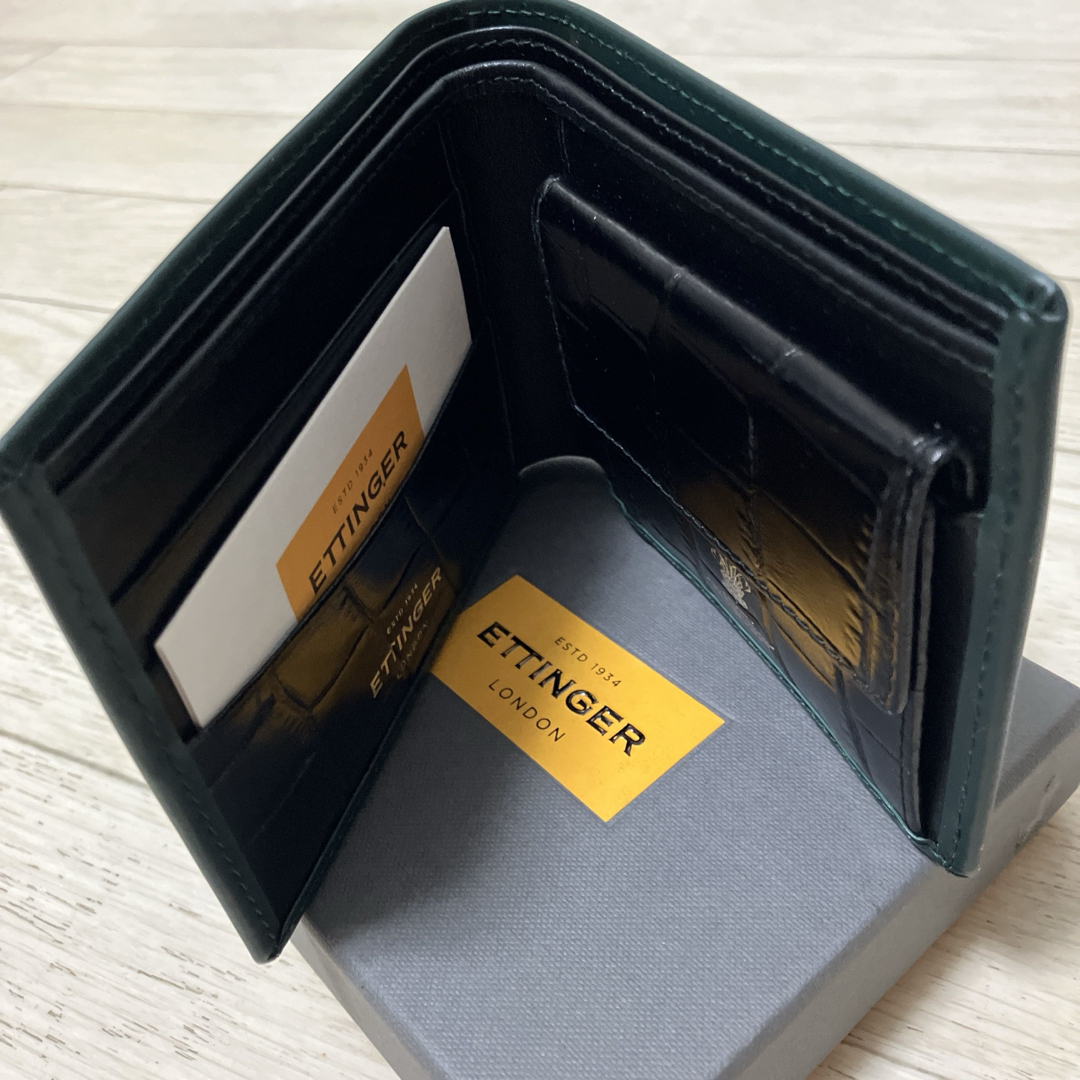 ETTINGER - ETTINGER 二つ折り財布 グリーン ブラック クロコの ETTINGER - ETTINGER 二つ折り財布 グリーン ブラック クロコの