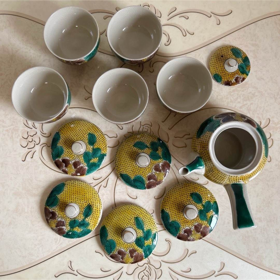 九谷青窯 - 九谷焼 角福 吉田屋 牡丹 茶器揃 急須 蓋付き湯呑み 九谷青窯 - 九谷焼 角福 吉田屋 牡丹 茶器揃 急須 蓋付き湯呑み