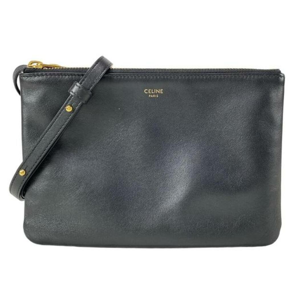 CELINE - CELINE(セリーヌ) ショルダーバッグ トリオ 黒 レザー CELINE - CELINE(セリーヌ) ショルダーバッグ トリオ 黒 レザー