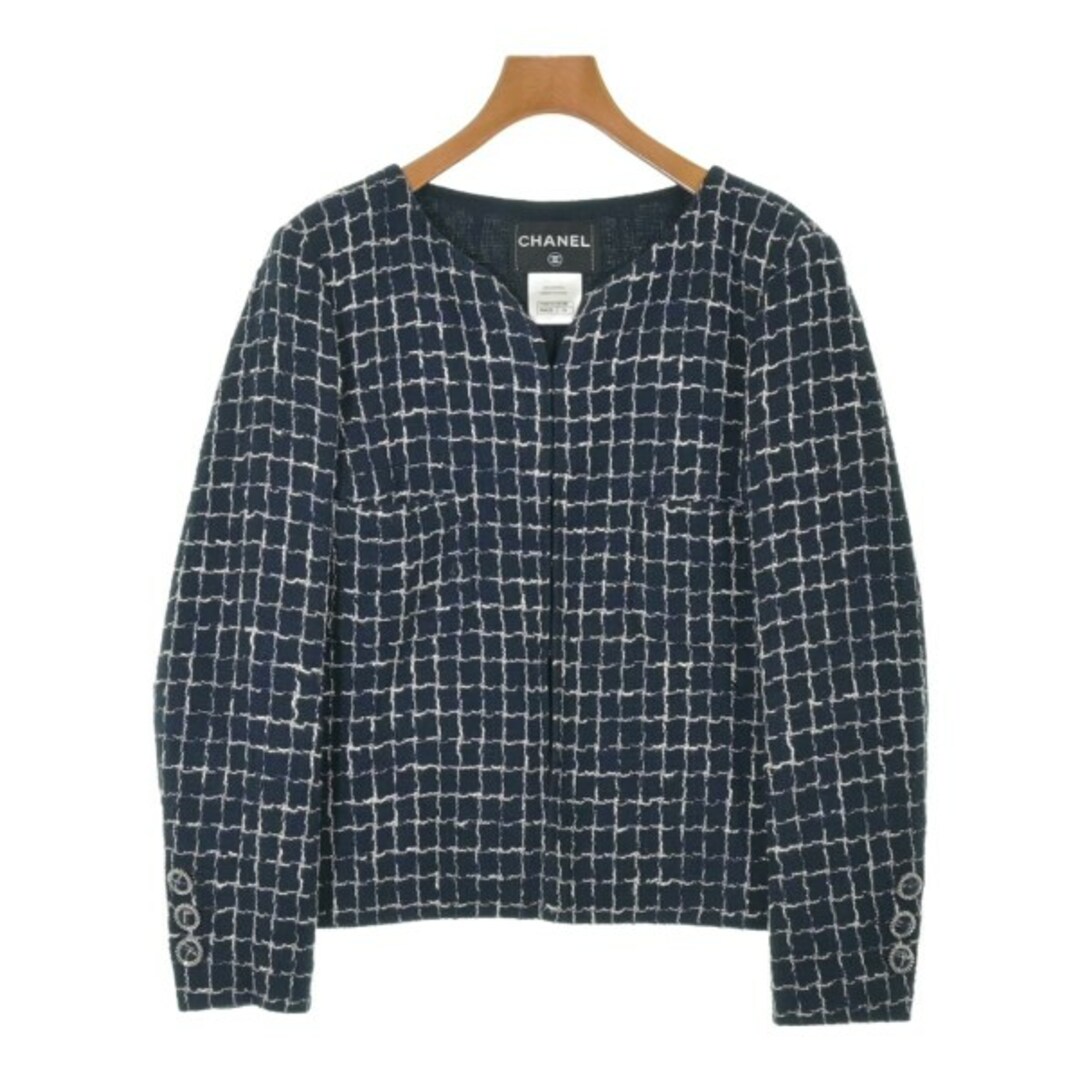 CHANEL - CHANEL シャネル テーラードジャケット 42(M位) 紺x白 CHANEL - CHANEL シャネル テーラードジャケット 42(M位) 紺x白