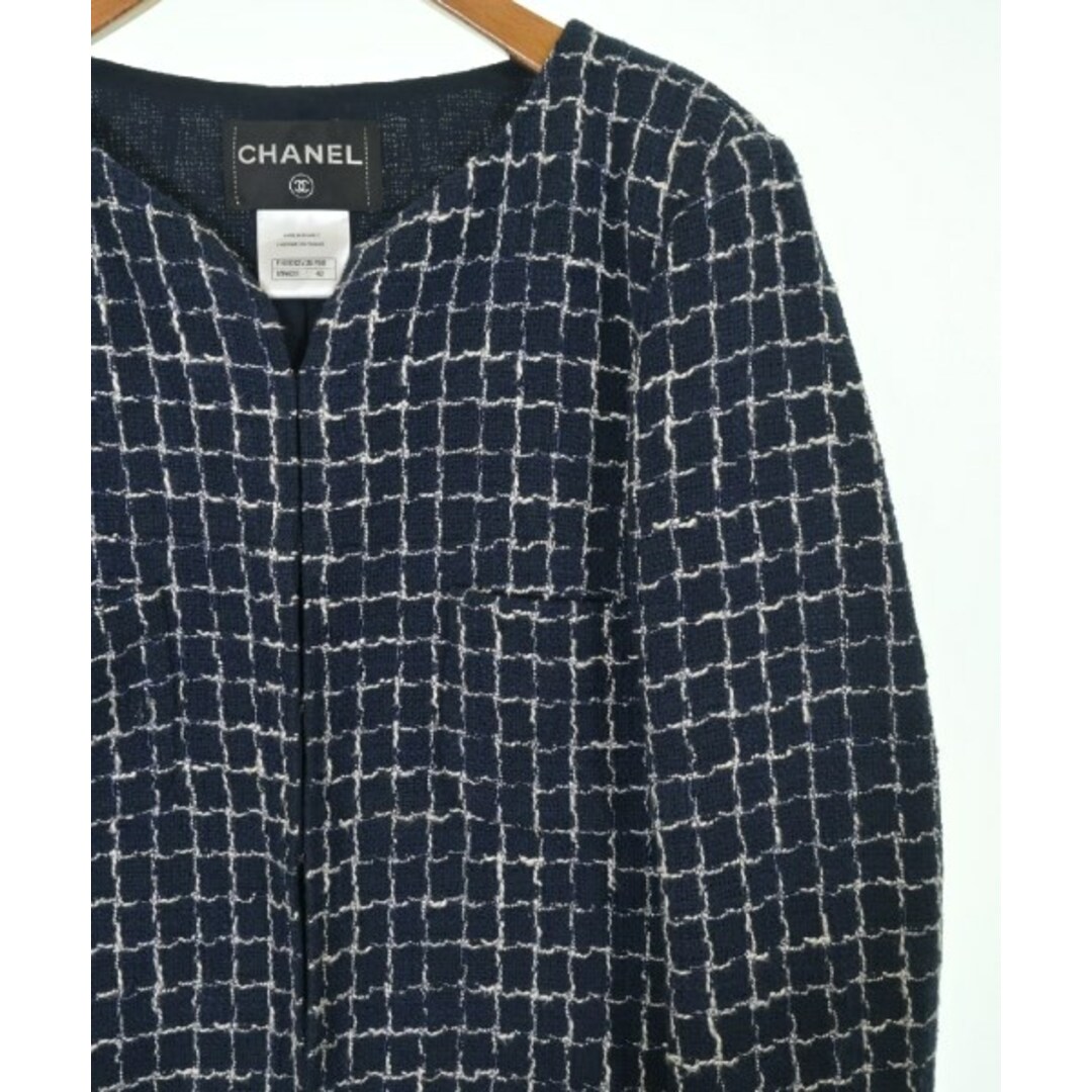 CHANEL - CHANEL シャネル テーラードジャケット 42(M位) 紺x白 CHANEL - CHANEL シャネル テーラードジャケット 42(M位) 紺x白