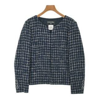 CHANEL - CHANEL シャネル テーラードジャケット 42(M位) 紺x白 CHANEL - CHANEL シャネル テーラードジャケット 42(M位) 紺x白