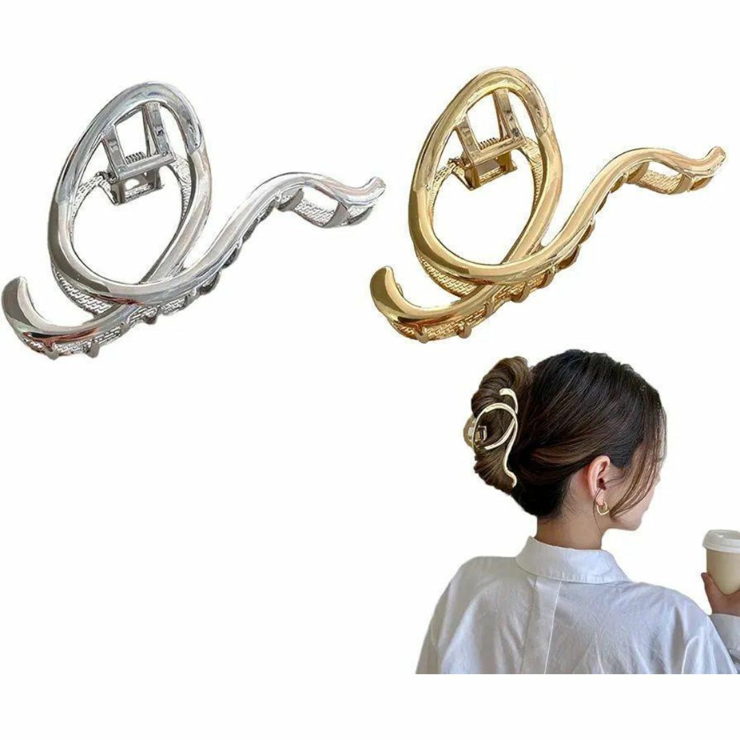 ヘアクリップ バンスクリップ 大きめ 波 メタルライン シルバー ヘアクリップ バンスクリップ 大きめ 波 メタルライン シルバー