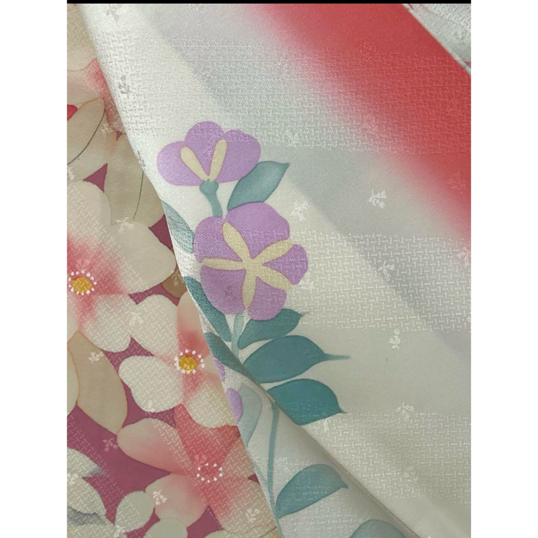 正絹振袖 ピンク花柄 帯小物一式付フルセット 白 和装小物 美品 正絹振袖 ピンク花柄 帯小物一式付フルセット 白 和装小物 美品
