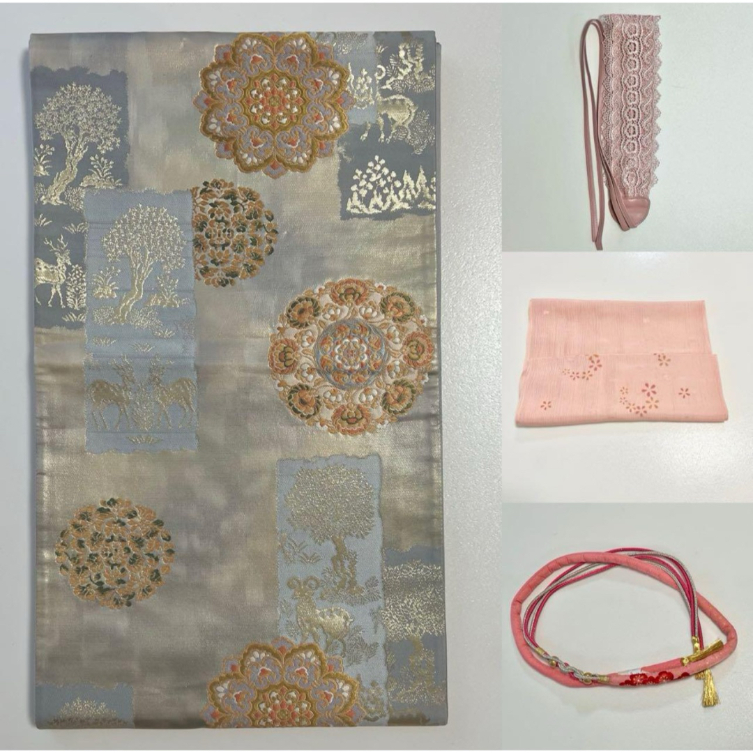 正絹振袖 ピンク花柄 帯小物一式付フルセット 白 和装小物 美品 正絹振袖 ピンク花柄 帯小物一式付フルセット 白 和装小物 美品
